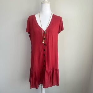 Everkaki, Buttoned‎ Down Dress, Woman, Size L, Color Red, Casual